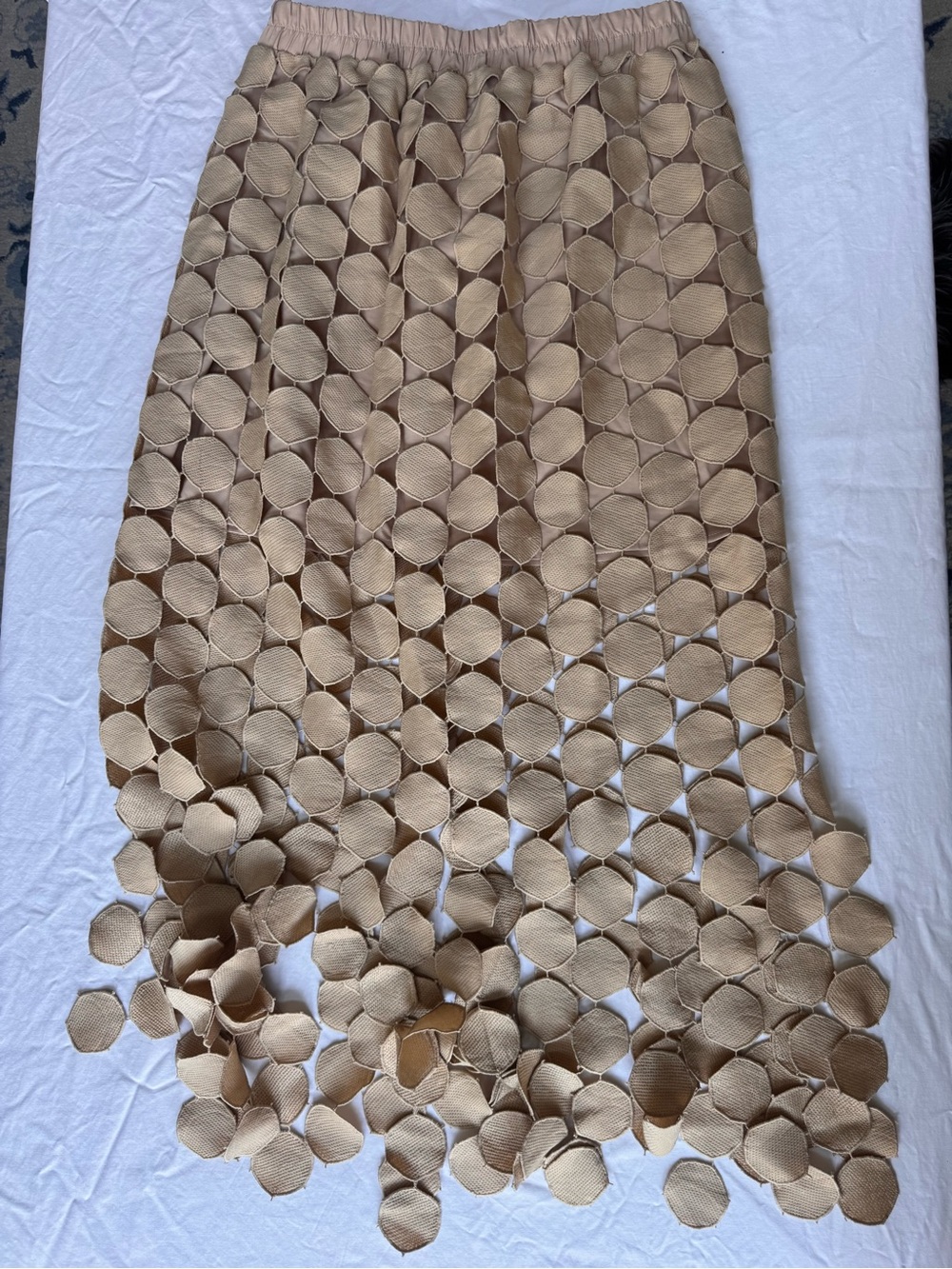 Unique Circle-Cut Overlay Maxi Skirt in Beige